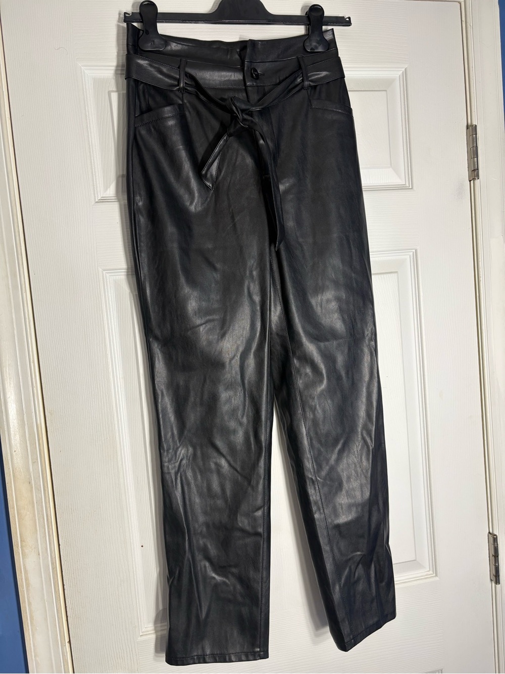 PAIGE Black Faux Leather Tie-Waist Pants